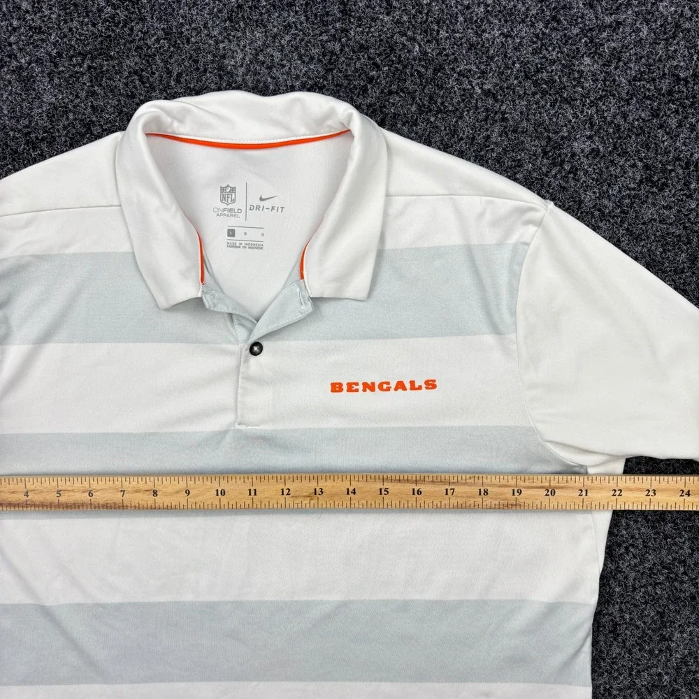Nike Shirt Mens Large White Cincinnati Bengals NFL Dri-Fit Golf Polo Sideline L